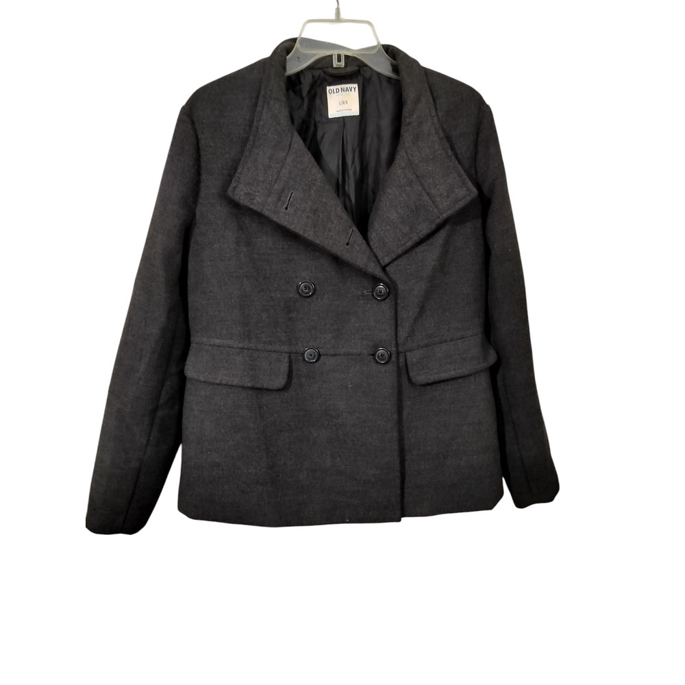 3523) Old Navy Women Charcoal Gray Cropped Peacoat Jacket Size Large - Picture 2 of 10